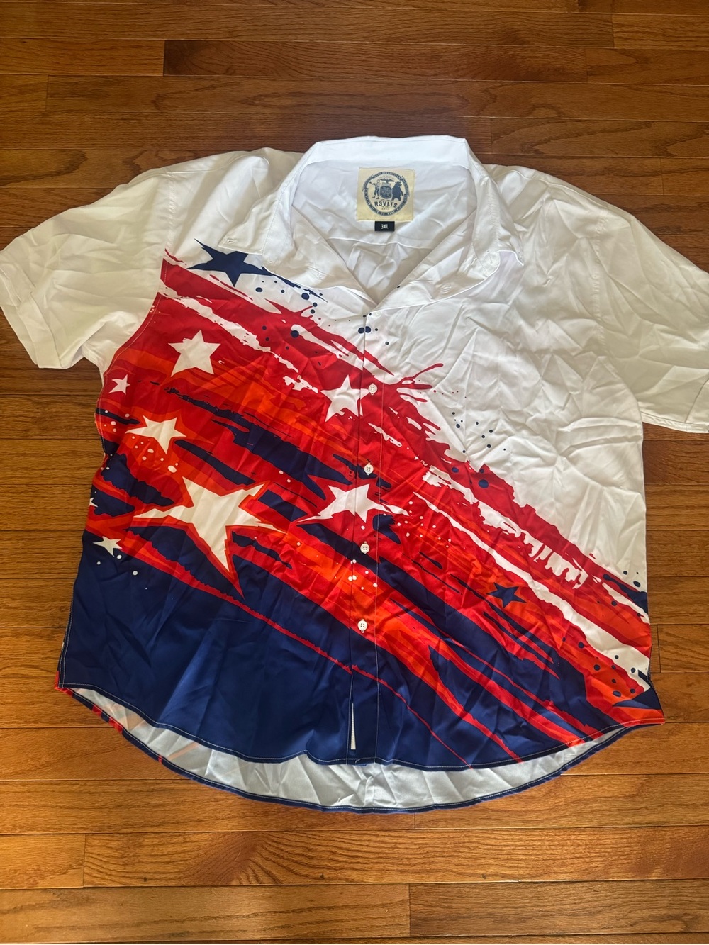 RSVLTS White Red Blue Star Graphic Button-Up Shirt